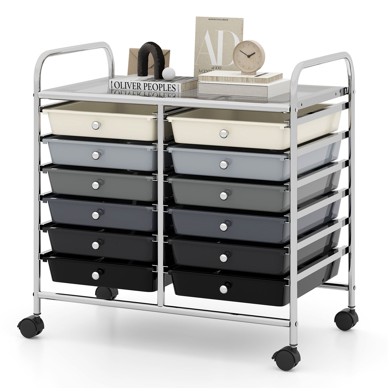 Costway 12 Drawers Multi-Purpose Utility Cart Storage Rolling Cart in Black