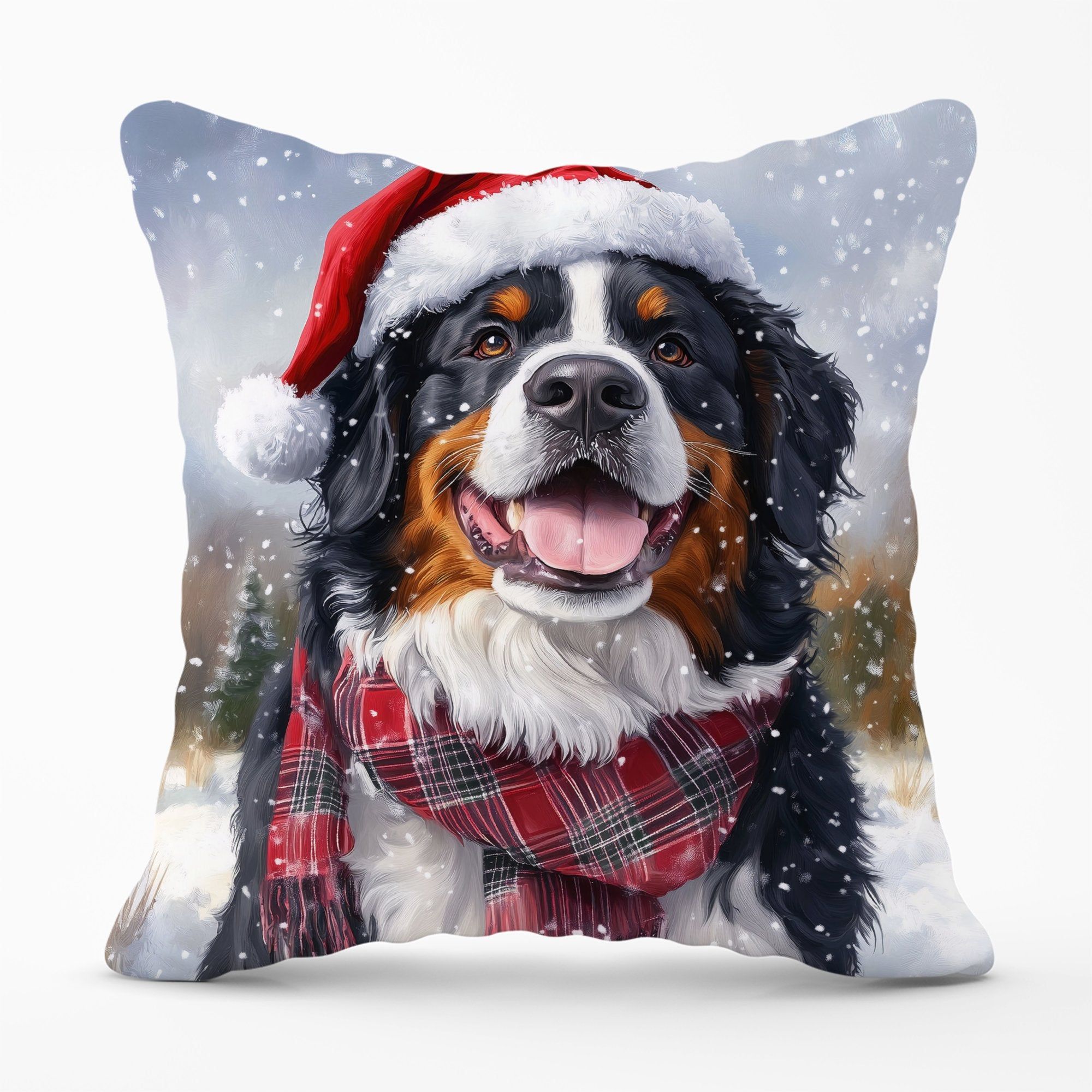 Warren Reed - Designer Christmas Bernese Mountain Dog Cushion in Black