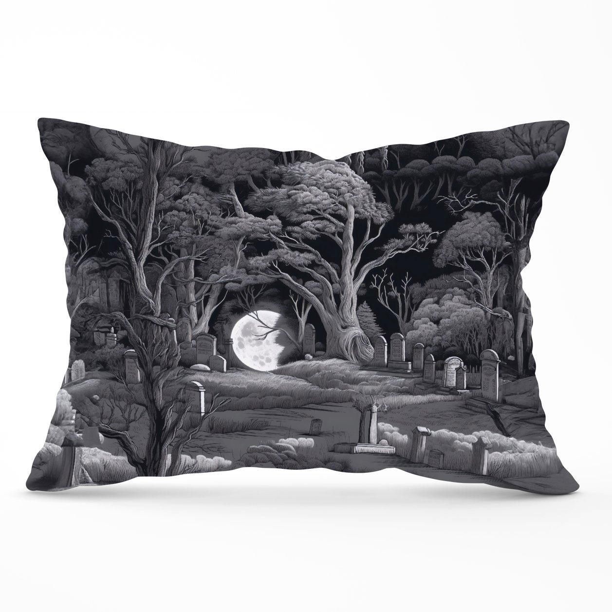 Warren Reed - Designer Eerie Moonlit Cemetery Cushions in Grey