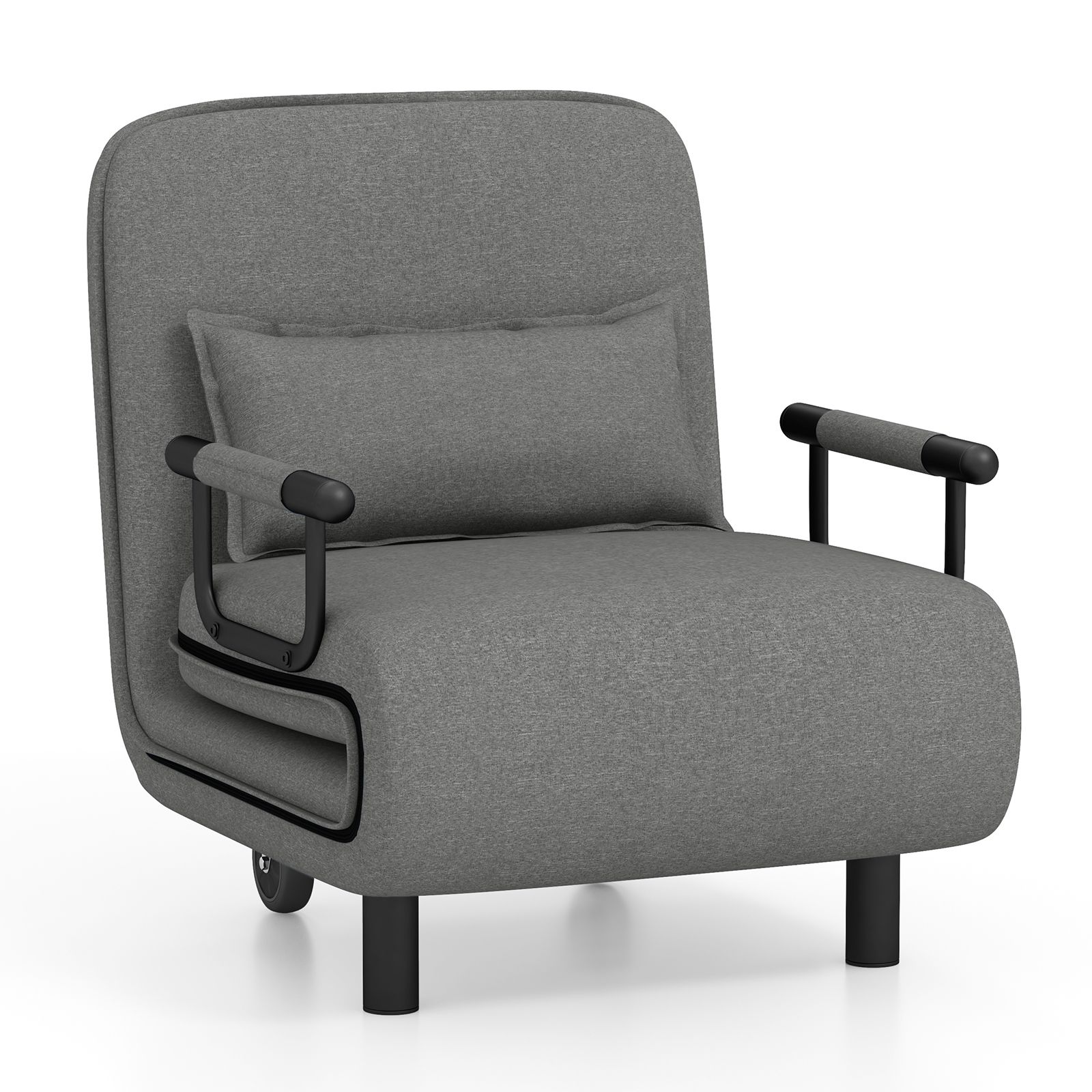 Costway 3-in-1 Convertible Sofa Bed Sleeper Chair w/Lumbar Pillow in Dark Grey
