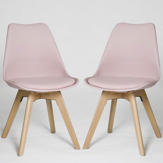 Regis Dining Chair In Pink With Wooden Legs In A Pair