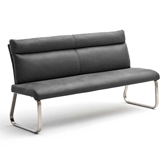 Rabea Fabric Large Dining Bench In Grey With Steel Frame