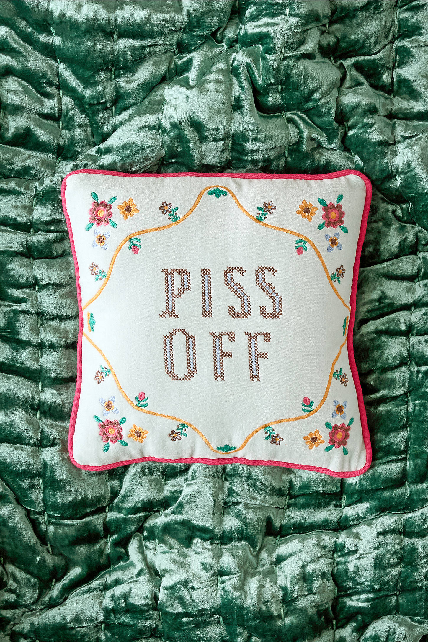 Blue P*ss Off Velvet Cushion - Blue