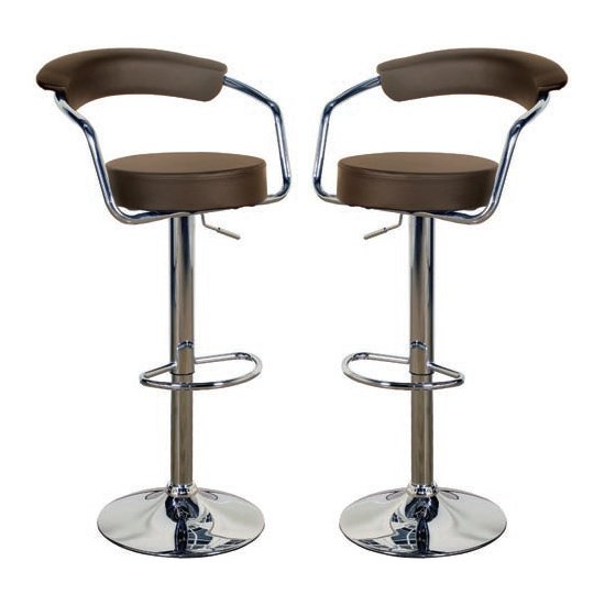 Saturn Brown Leather Bar Stool In Pair