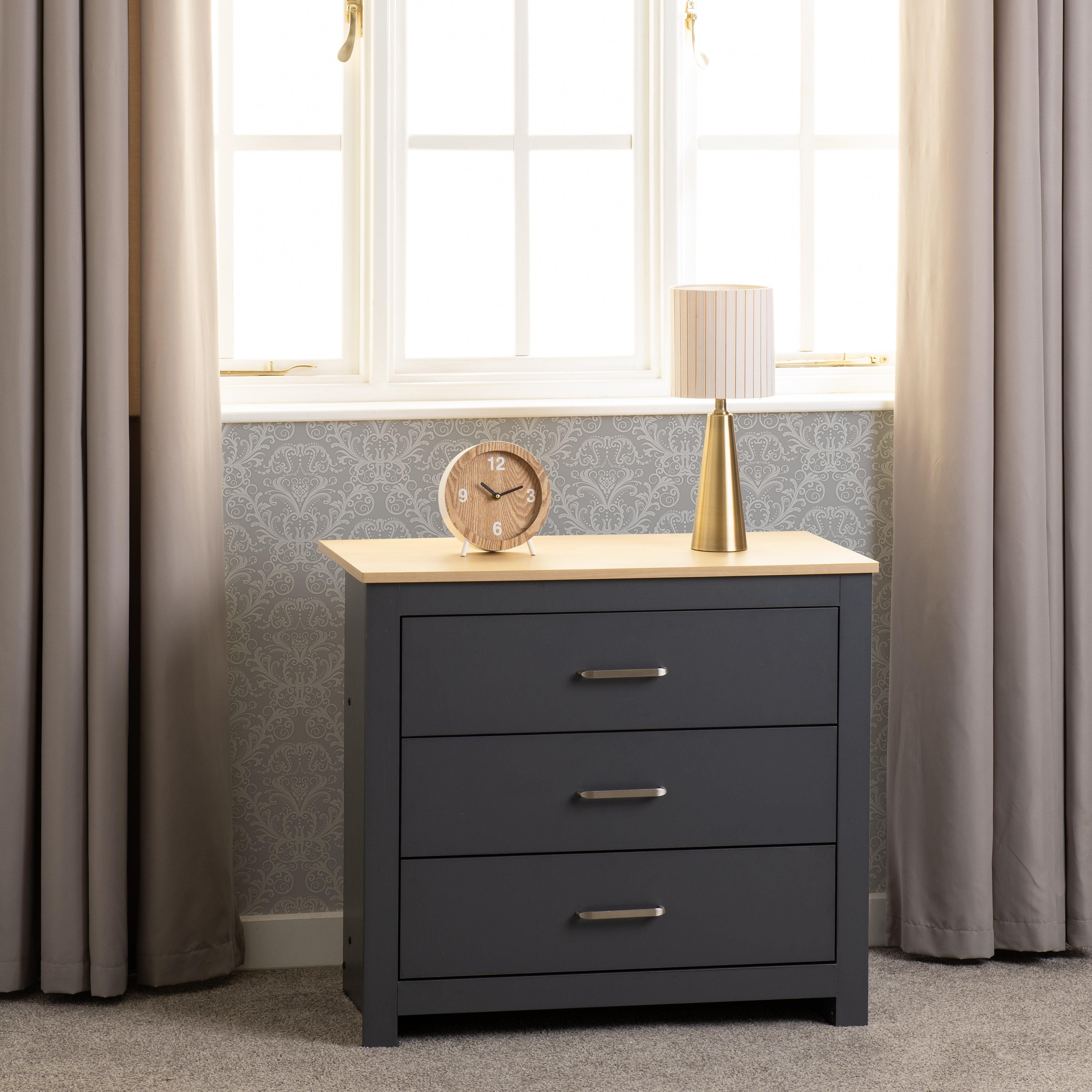 Seconique Portland 3 Drawer Chest in Grey
