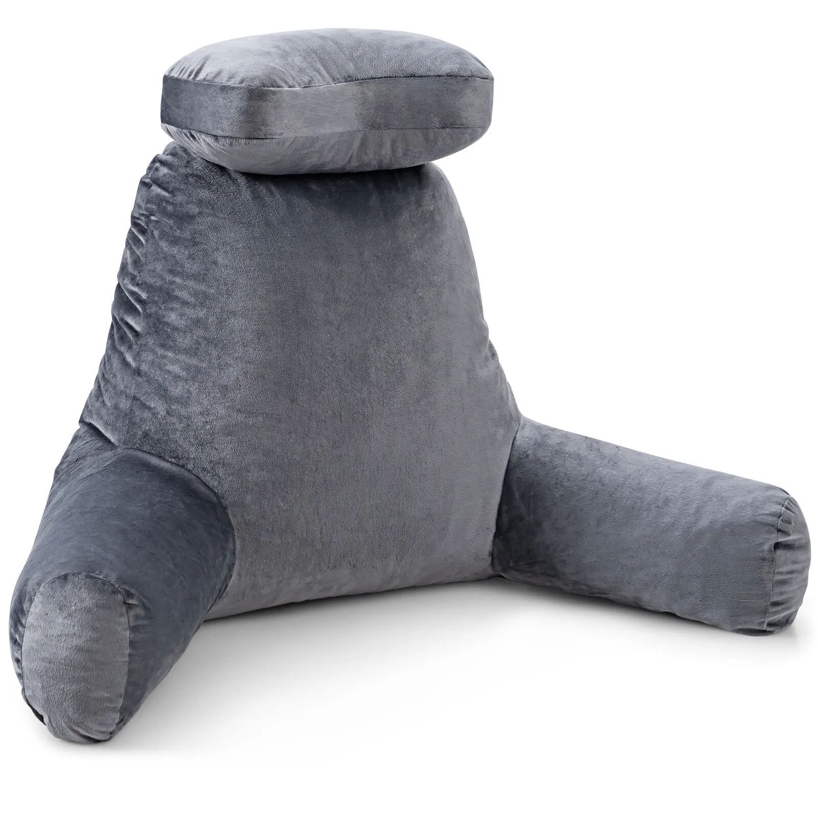 Costway Big Bed Rest Pillow Soft Back Support with Support Arms Relaxing Gaming Reading in Grey