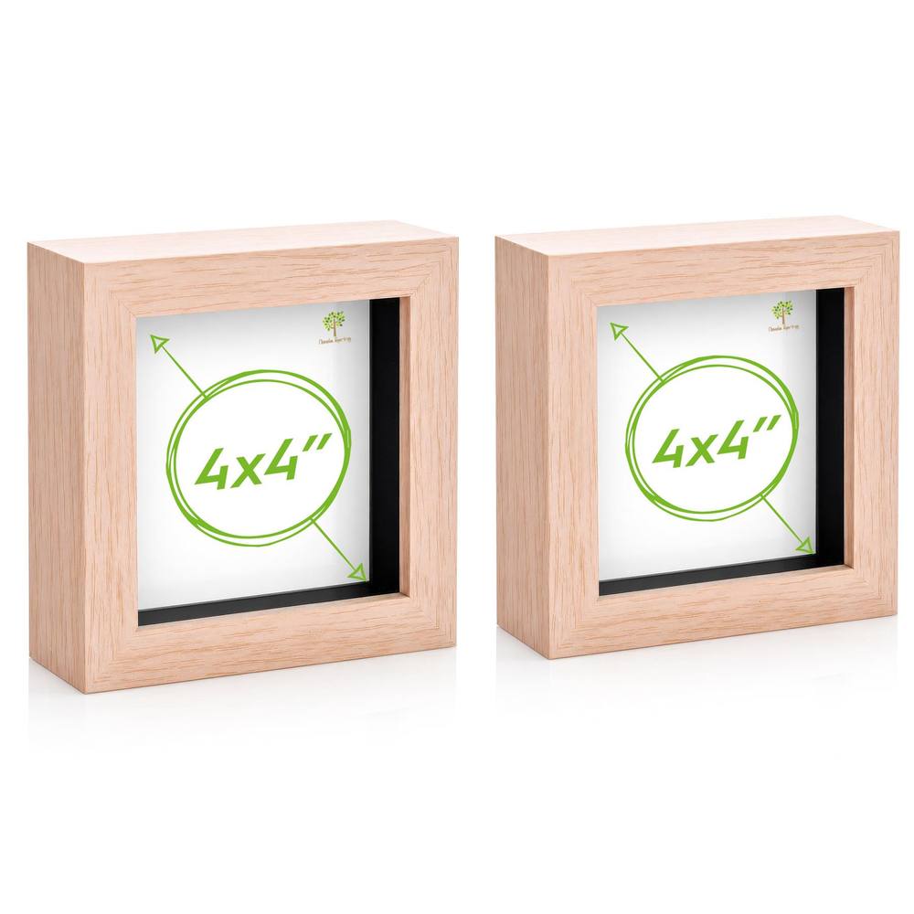 Nicola Spring 3D Box Photo Frames - 4 x 4" - Pack of 2 in Light Brown 1