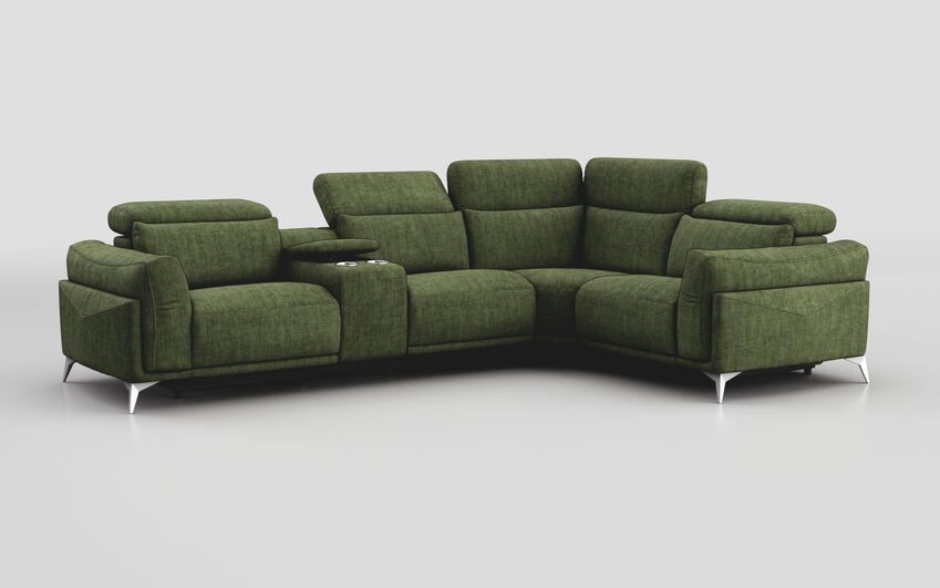 Green Fabric Gattolino 2 Corner 1 Static Sofa with Manual Head Tilt & Console