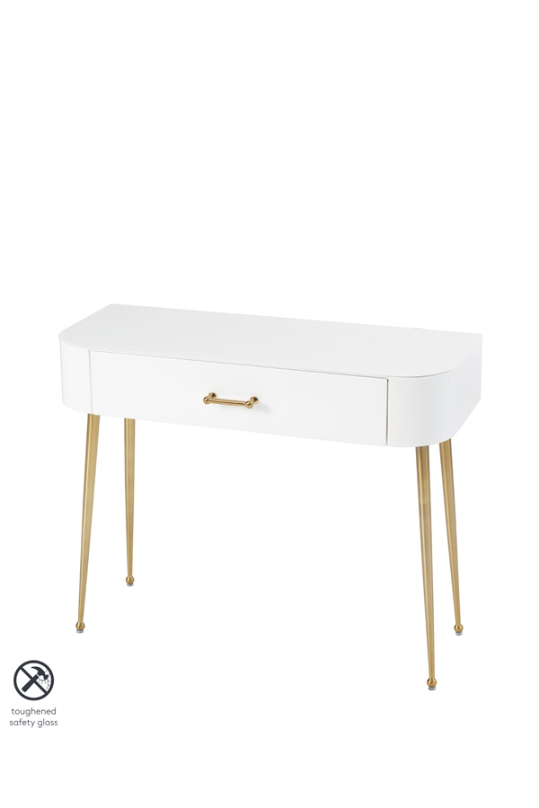Mason White Glass Console Table – Brushed Gold Legs