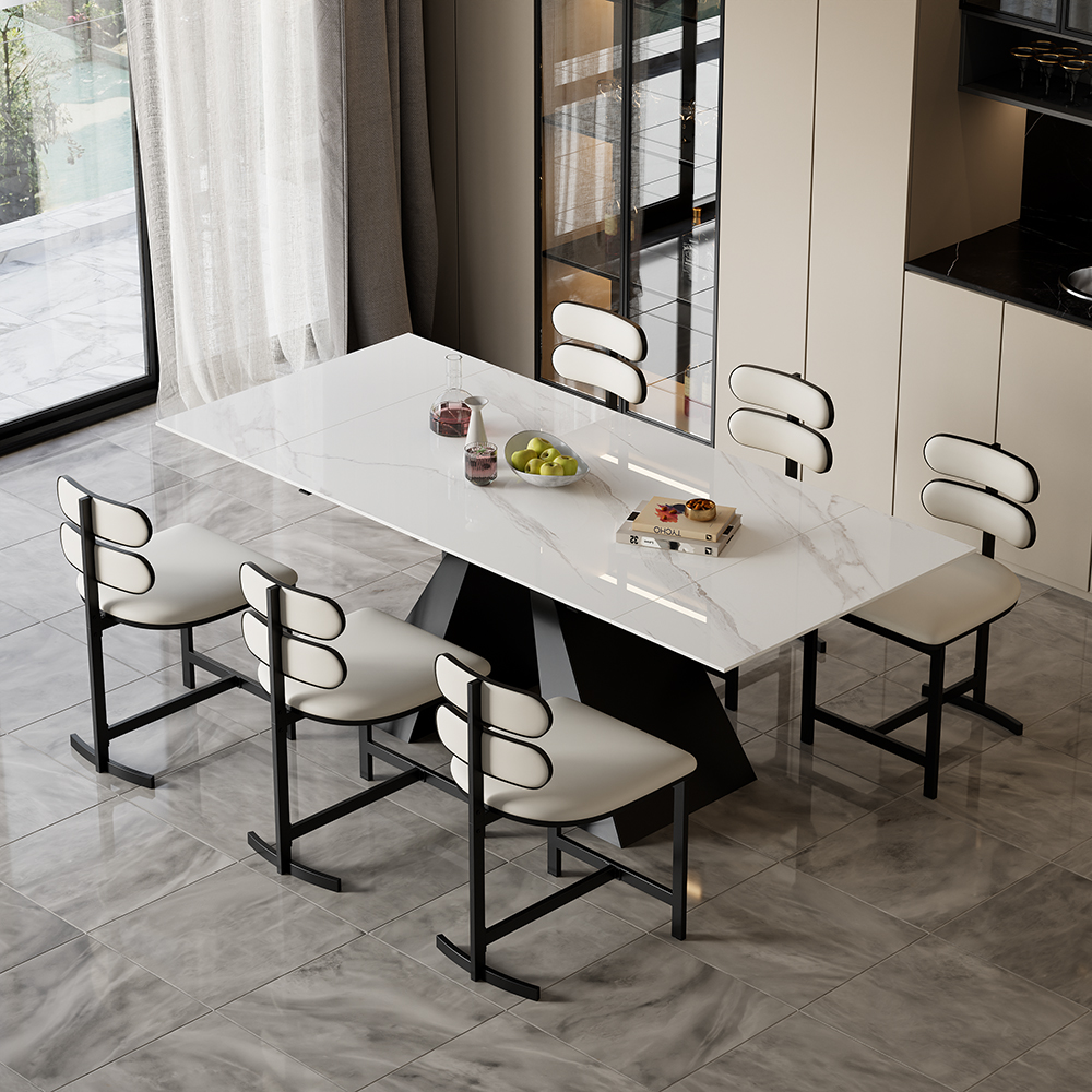 Dining Chairs Set of 6 Faux Leather Modern White Dining Room Chairs with Back Side