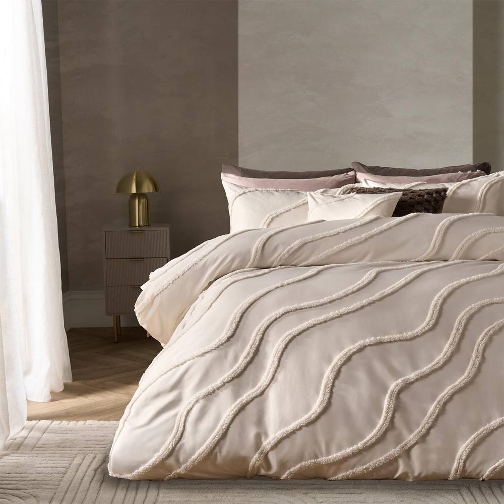 OHS Tufted Contour Bedding Set Duvet Cover with Pillowcase in Ivory