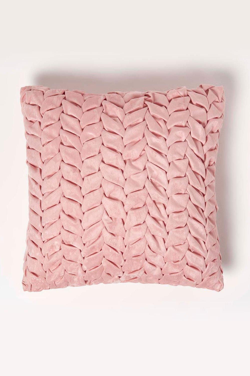 Homescapes Grace Pleated Velvet Cushion in Pink