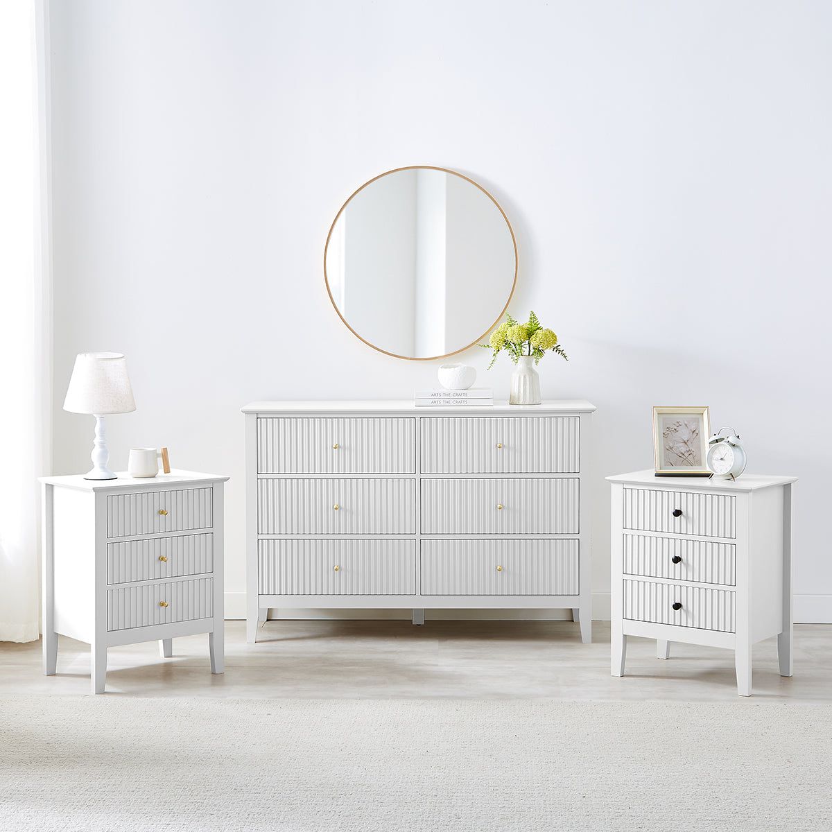 Melody Maison Large Chest Of Drawers & Pair Of Bedside Tables - Hales White Range