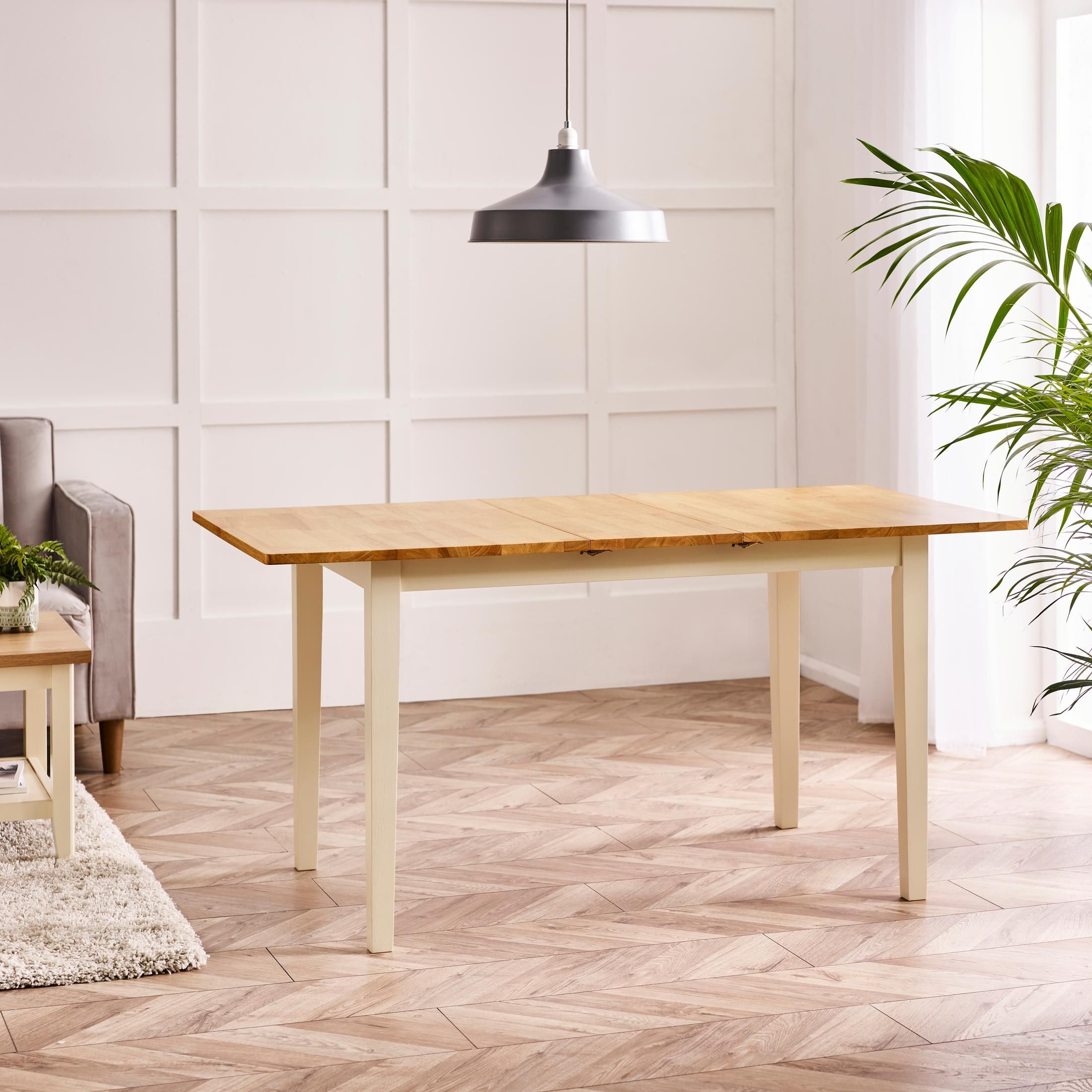 FurnitureboxUK Salcombe Extending Rectangular Wooden Table with 2 Whitby Chairs & 1 Small Bench in Cream 3