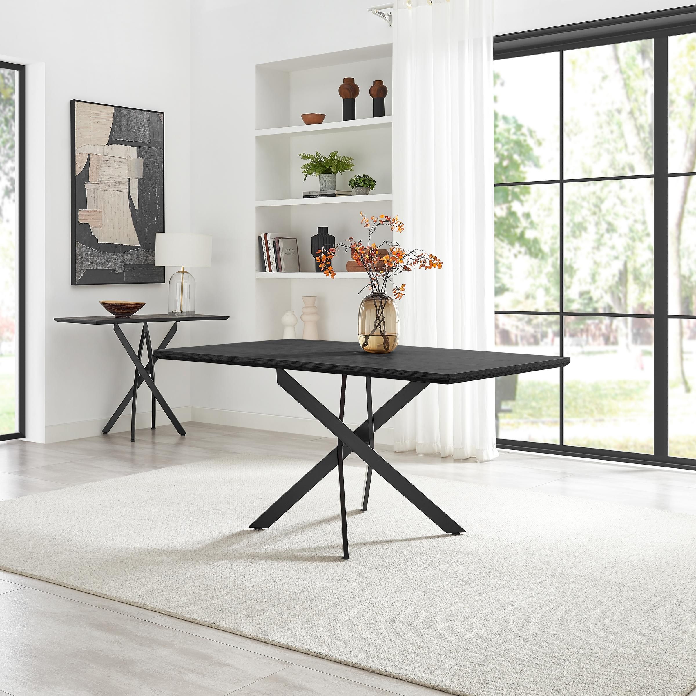 FurnitureboxUK Leonardo Rectangular Black Wood & Metal 6 Seater Dining Table