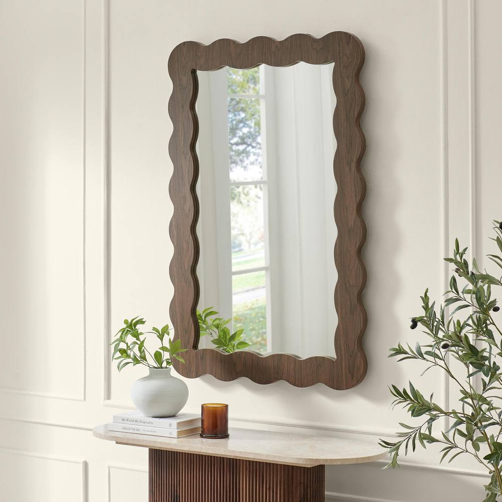 FurnitureboxUK Wiggle Walnut Wood Long Rectangle 120x80cm Wall Mirror