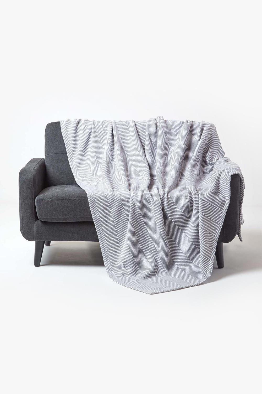Homescapes 100% Cotton Throw Soft, Stylish & Machine Washable in Grey
