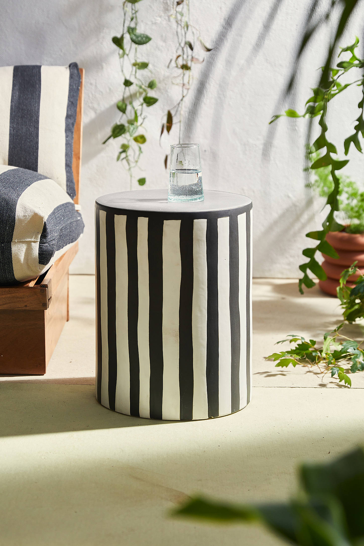 Black & White Striped Side Table
