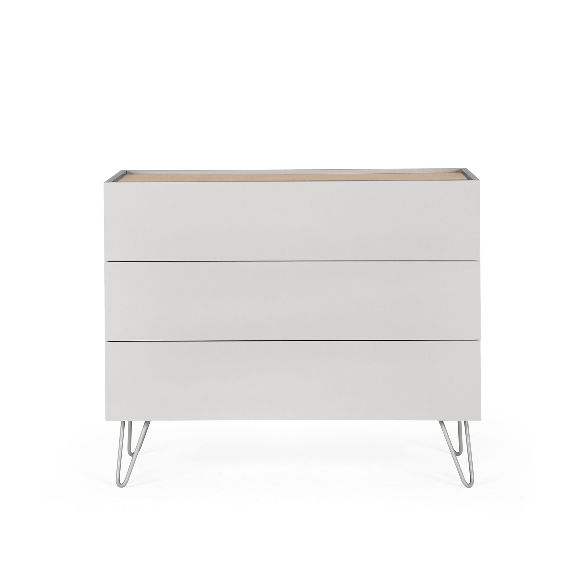 Penelope Dove Grey Hairpin 3 Drawer Chest Grey and Brown