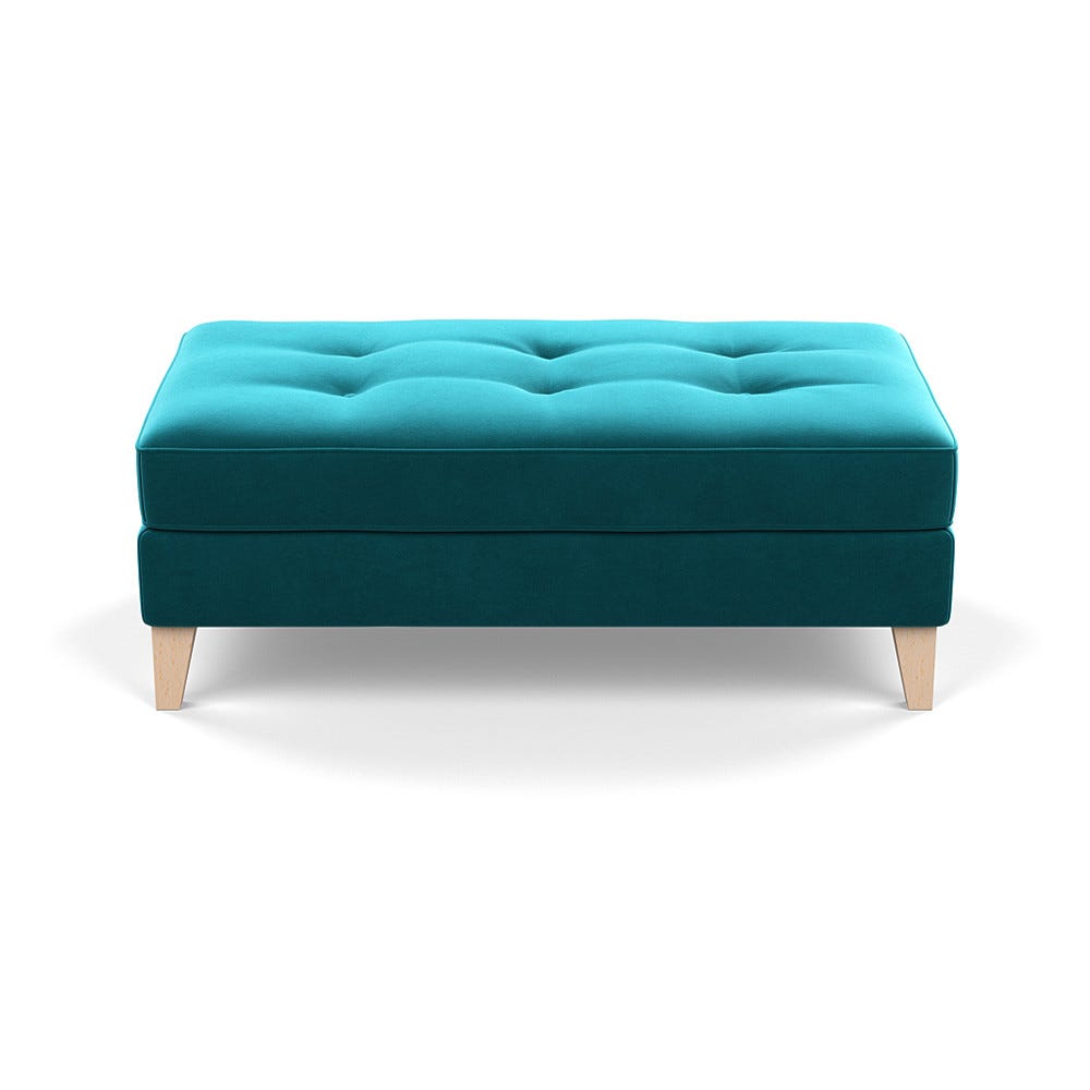 Heal's Mistral Footstool Smart Velvet Petrol Natural Feet