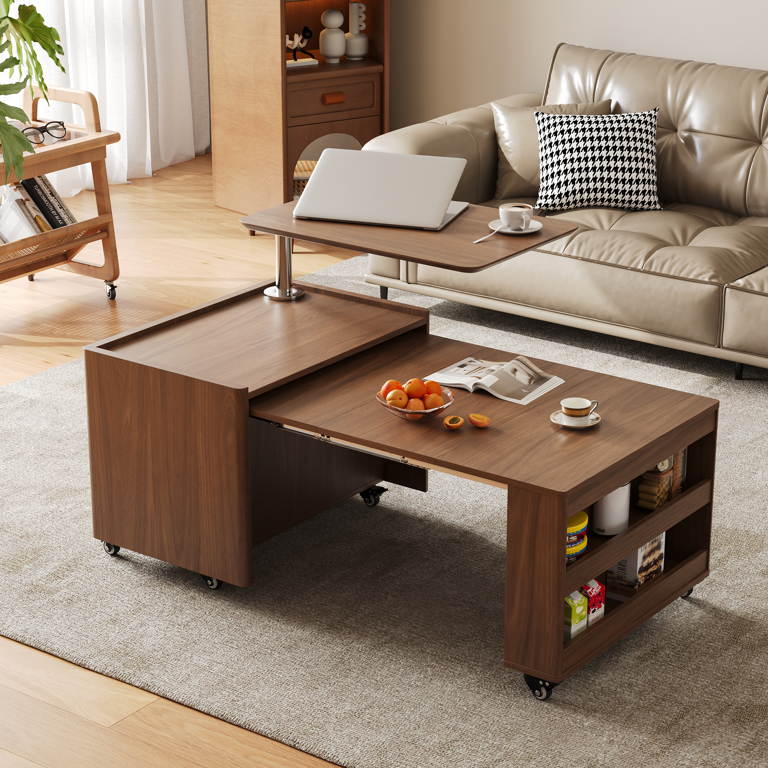 125 cm Lift-Top Extendable Coffee Table with Drawers & Storage Multifunction Table