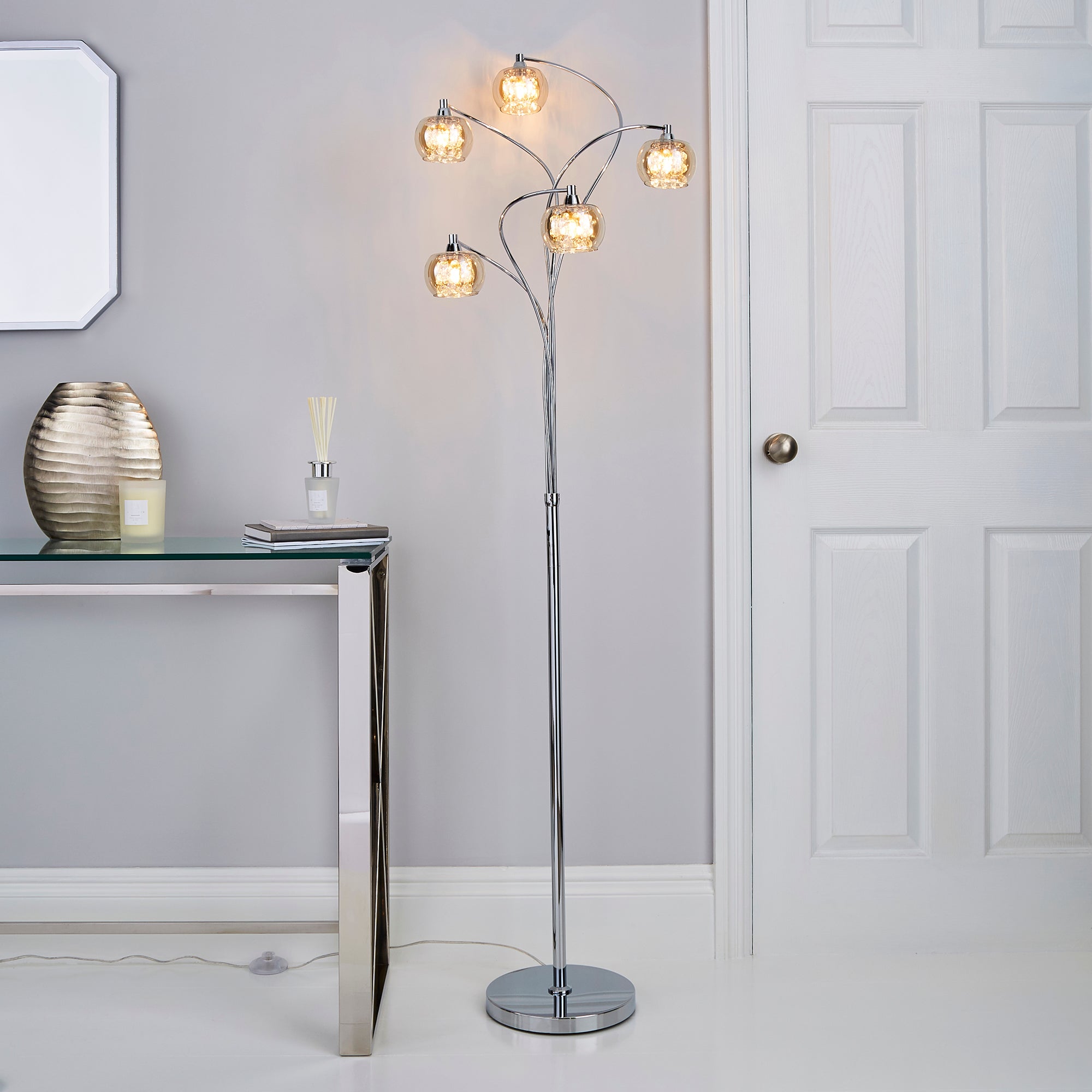 Seychelles 5 Light Smoked Glass Floor Lamp Chrome