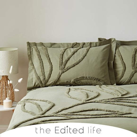 Tufted Leaf Olive 100% Organic Cotton Oxford Pillowcase