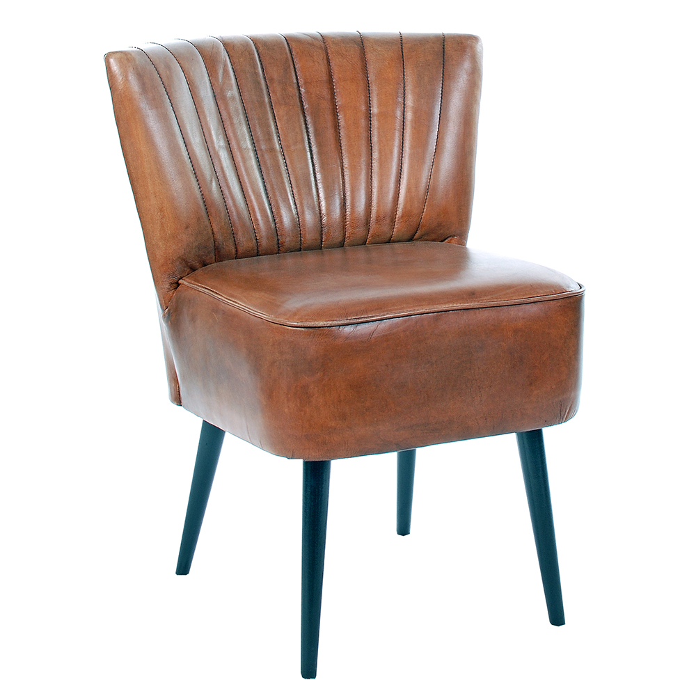 Etta Low Back Striped Vintage Leather Dining Chair - Brown - Leather - W61 x D67 x H70cm - Barker & Stonehouse