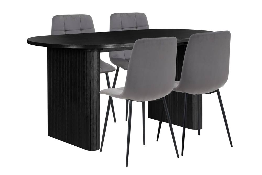 Birlea Axel Oval Fluted Dining Table With 4 Chairs in Black
