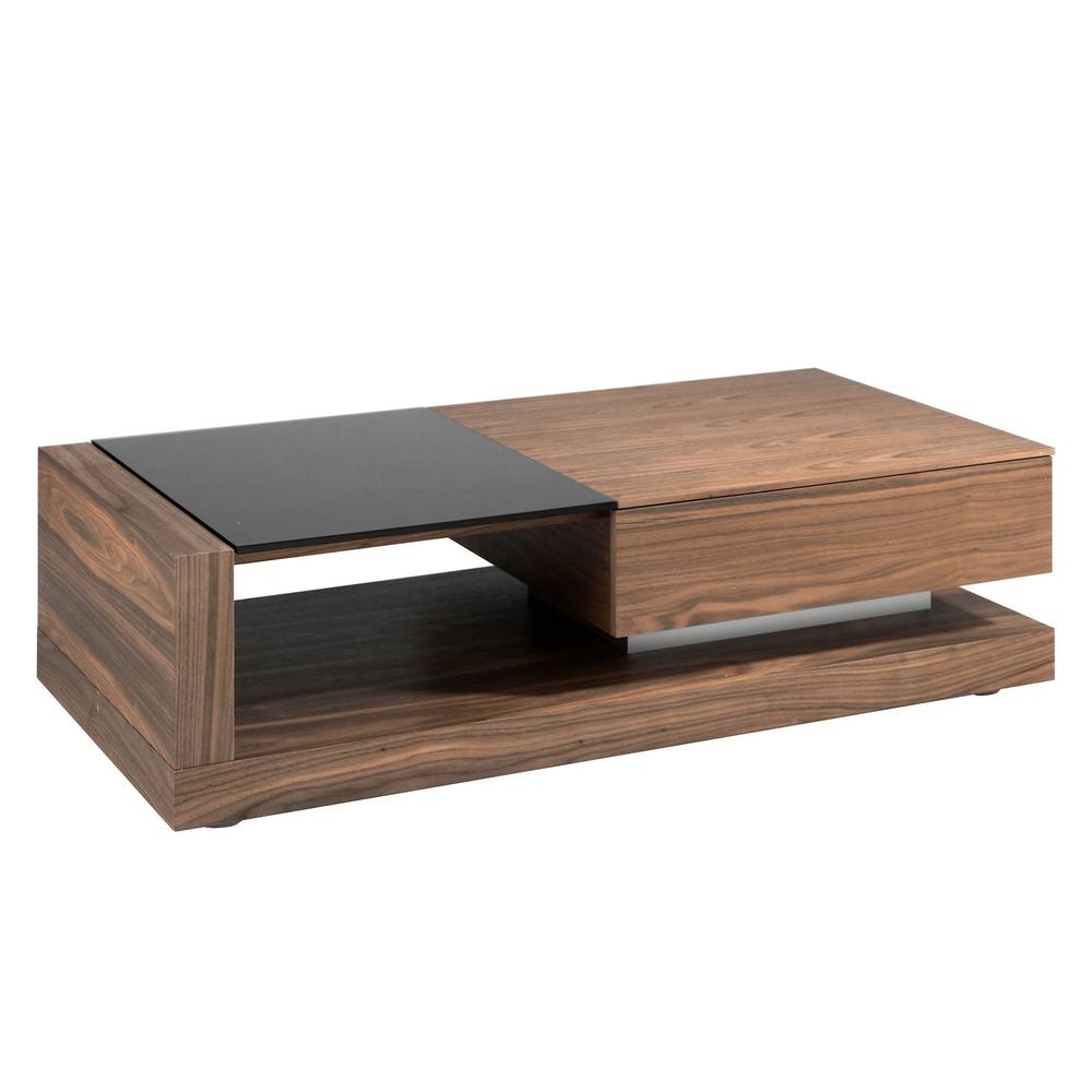Angel Cerda Rectangular Coffee Table, Walnut Veneer & Black in Brown
