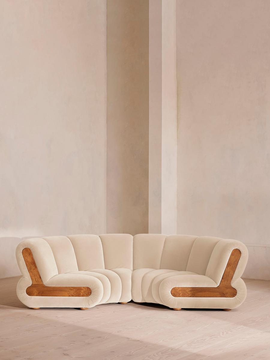 Noelle Modular Curved Sofa, Four Seater, Velvet, Porcelain