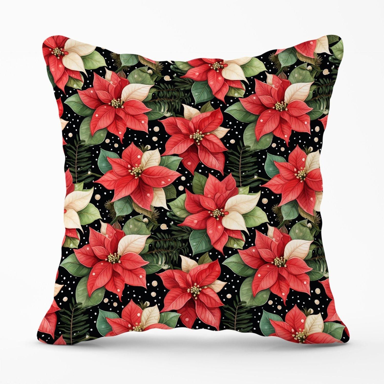 Warren Reed - Designer Poinsettia, Watercolor Style Outdoor Cushion in Red