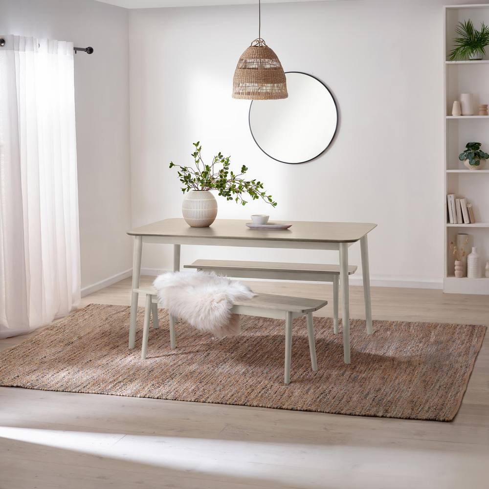 FurnitureboxUK Lynton Large White & Light Grey Wooden Dining Table & 2 Benches