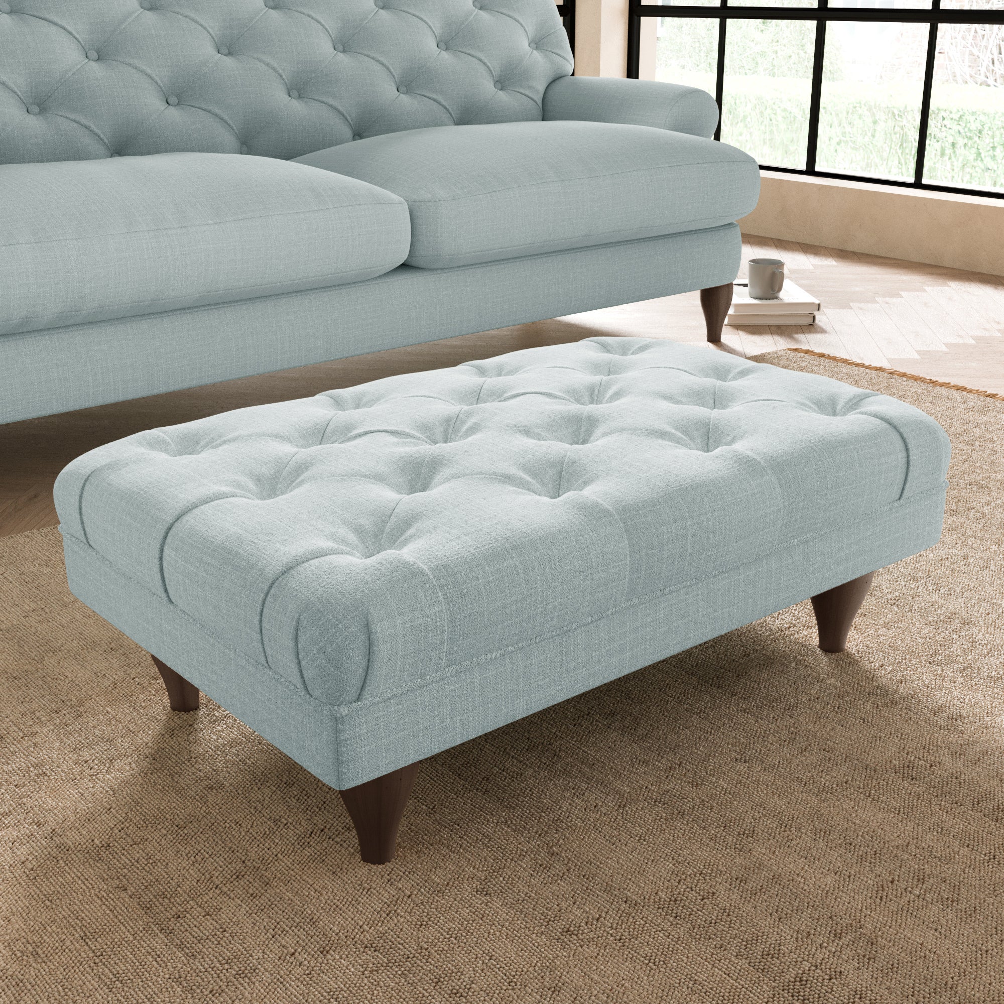Warwick Slub Cotton Blend Footstool Slub Cotton Light Mineral