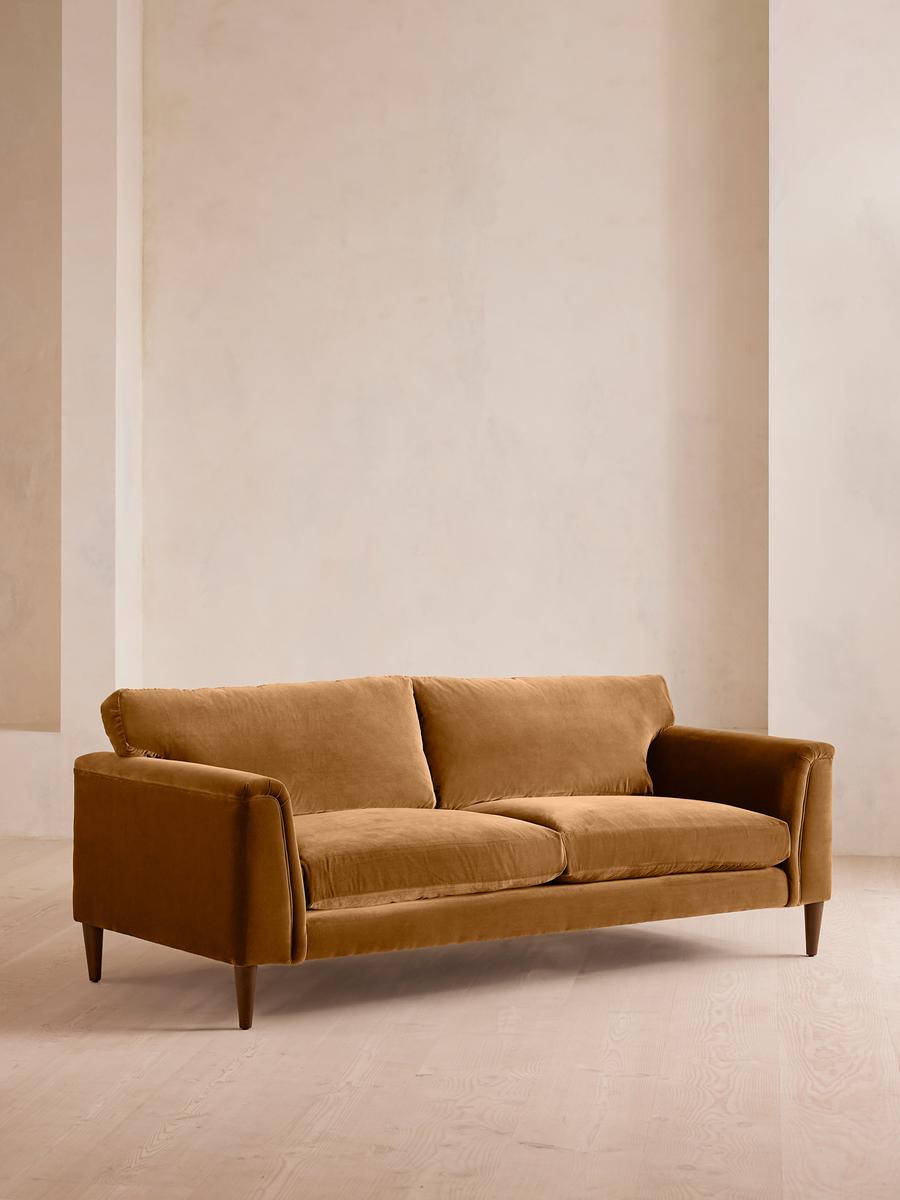 Reya Three Seater Sofa, Velvet, Mustard