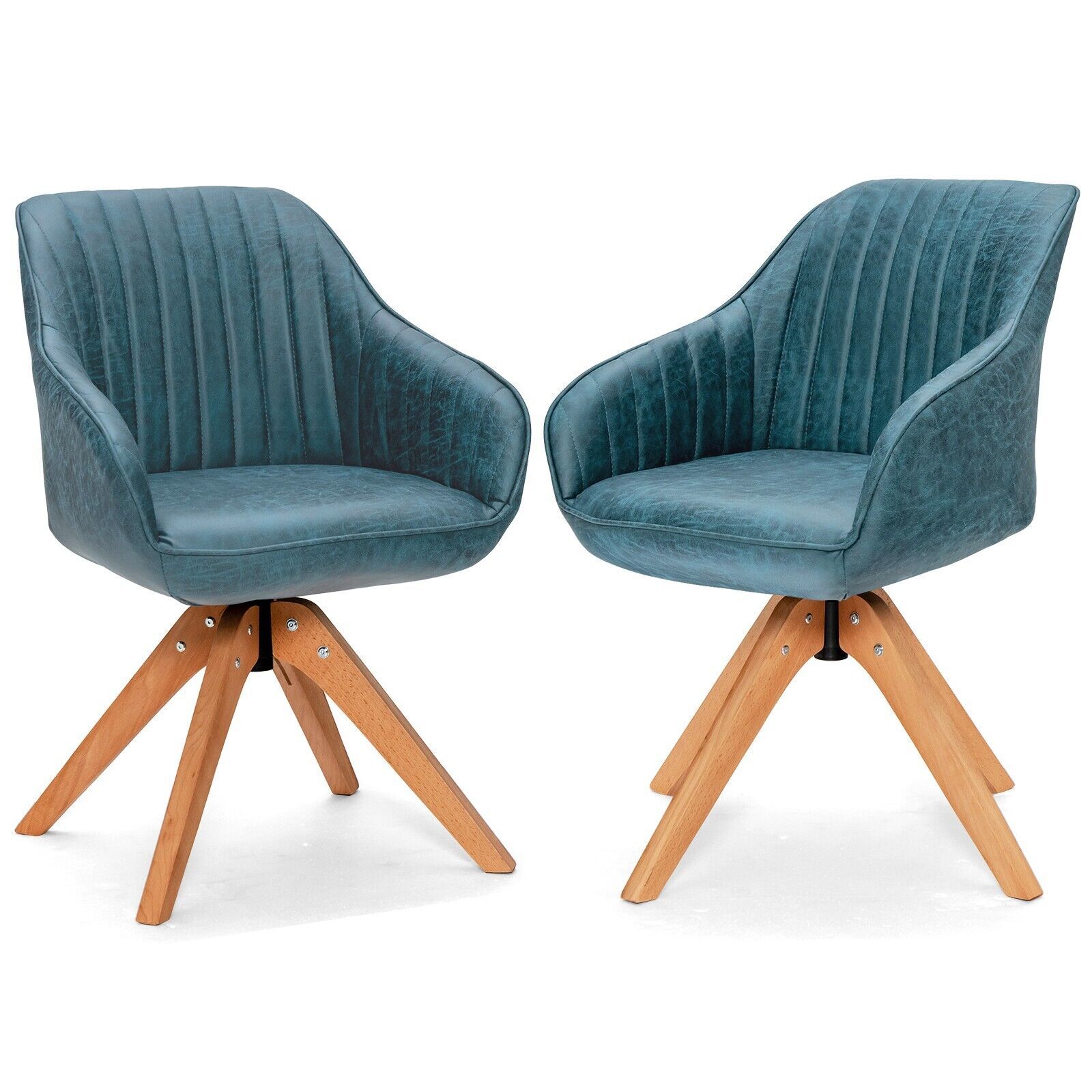 Costway Set of 2 Swivel Accent Chair Ergonomic Armchairs Writing Desk Chairs in Blue