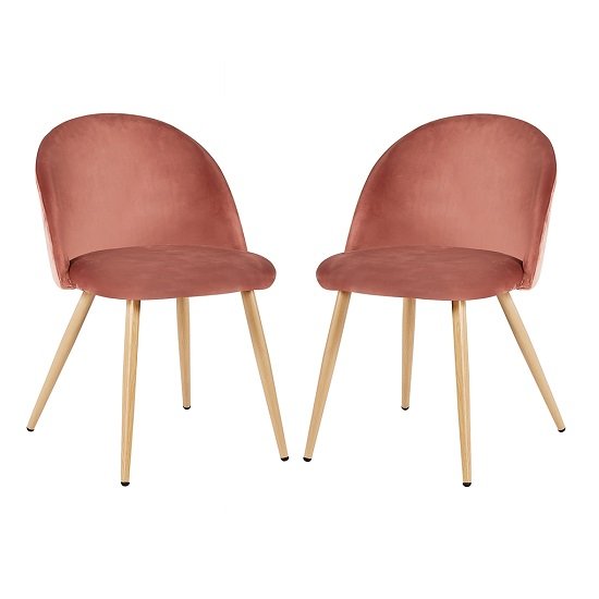 Swart Velvet Dining Chairs In Pink With Oak Legs In A Pair