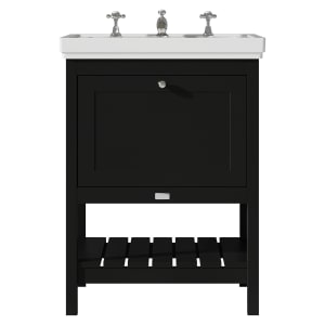 Bayswater Hartleigh Matt Black Traditional Freestanding Vanity Unit & 3 Tap Hole Traditional Recessed Basin - 600mm