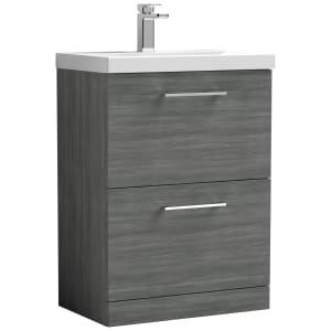Nuie Arno Anthracite Woodgrain 2 Drawer Vanity Unit & Basin - 840 x 610mm