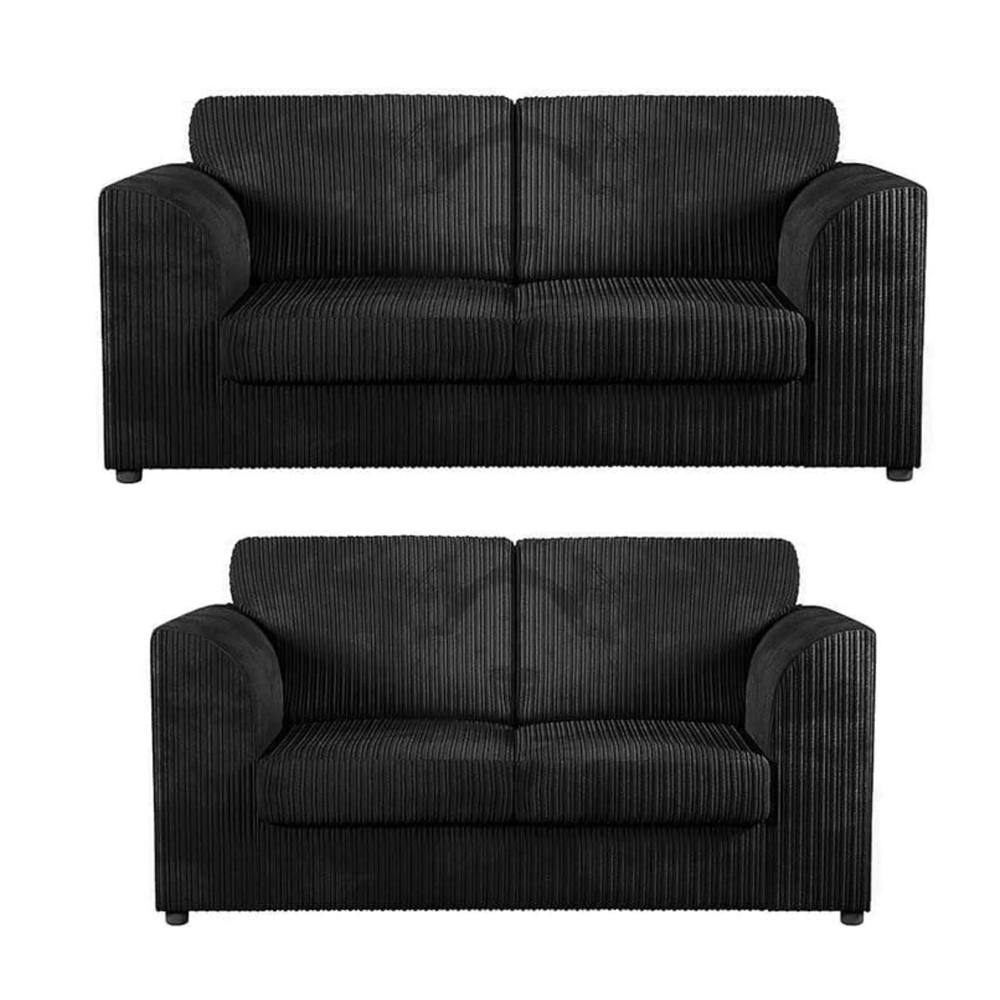 Bliss Furniture Jumbo Cord High Back 3+2 Seater Sofa Set in Black
