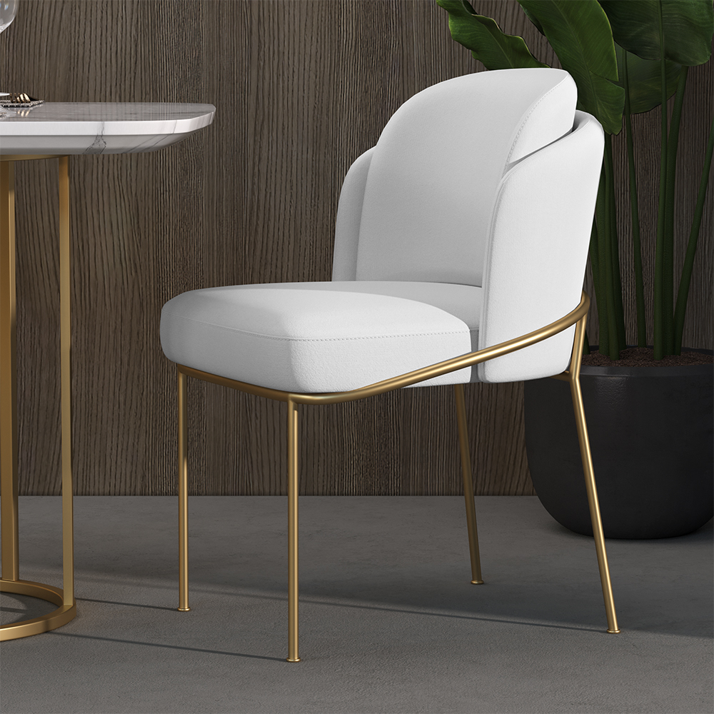 Modern Dining Chair Cotton & Linen with Upholstered Side Kitchen Chairs in White 2-Pieces