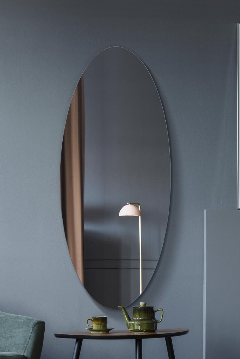 MirrorOutlet Frameless Oval Wall Mirror 47" X 20" (120x50CM) in Silver