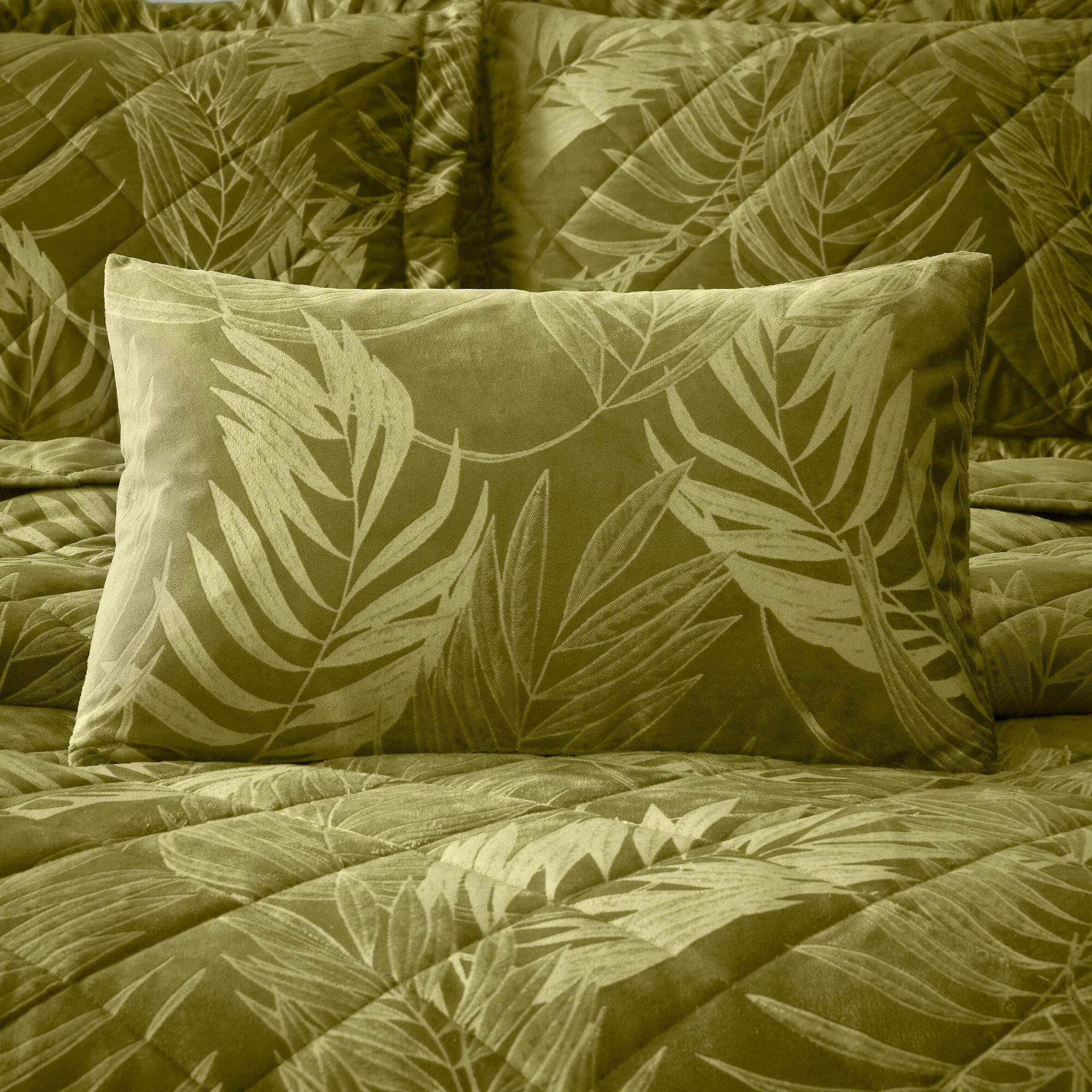 Portfolio Home Woburn Botanical Leaf Filled Boudoir Cushion Pillow 32 x 50cm in Green