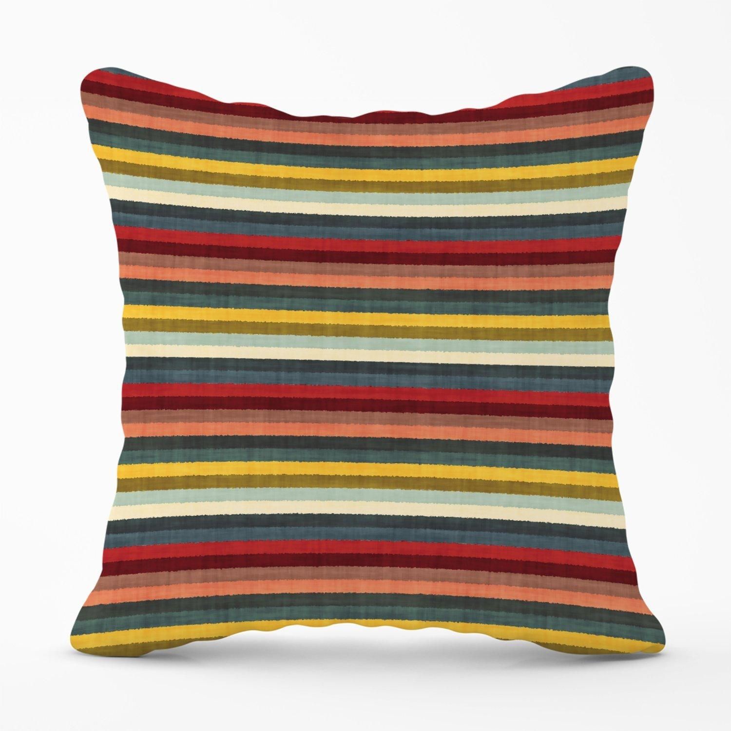 Warren Reed - Designer Multicolour Striped Brish Pattern Outdoor Cushion in Green