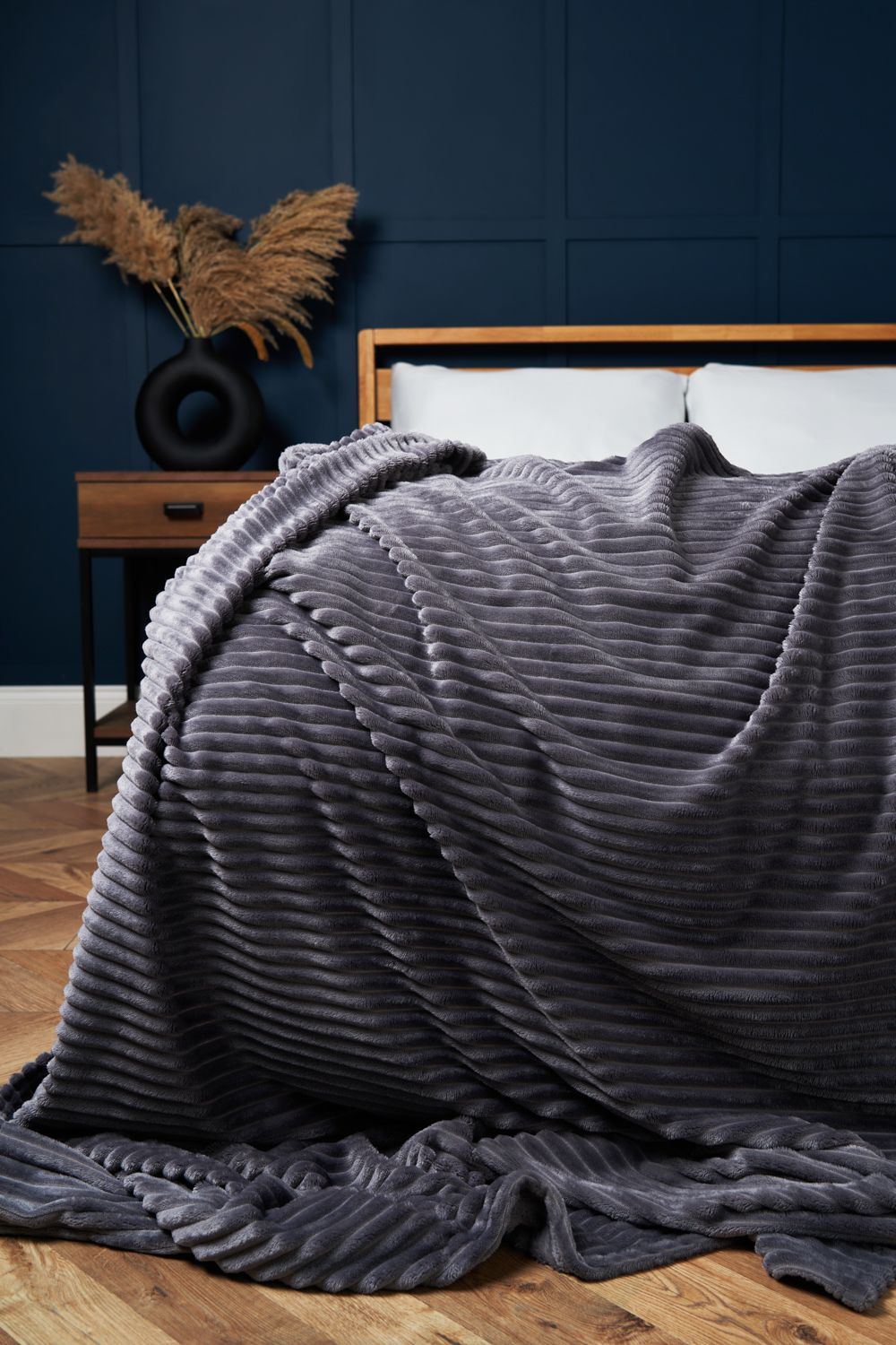BHS Luxury Ribbon Velvet Throw in Grey