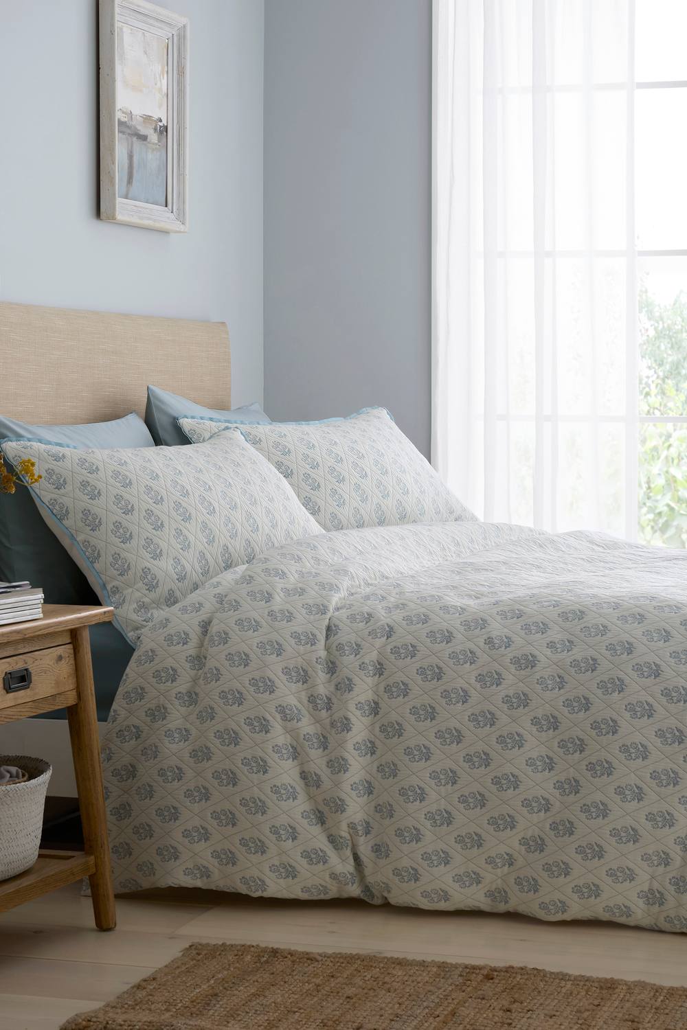 Dreams & Drapes 'Block Floral' Jacquard Duvet Cover Set in Light Blue