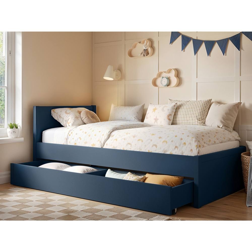 Flair Oli Single Wooden Bed with Drawers in Blue