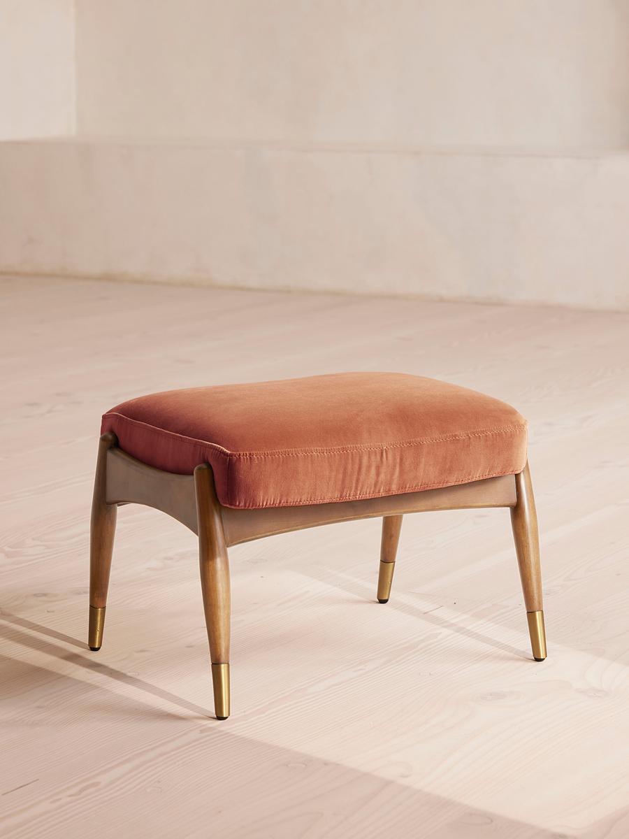 Theodore Oak Footstool, Velvet, Antique Rose