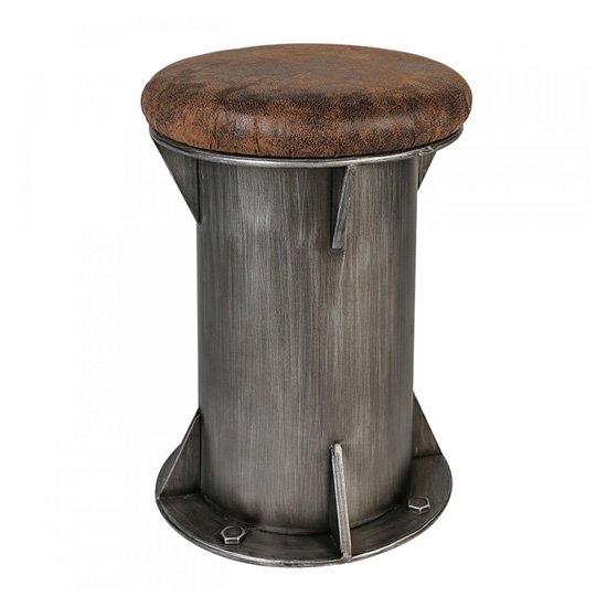 Harbour Brown Leather Seat Stool With Anthracite Metal Base