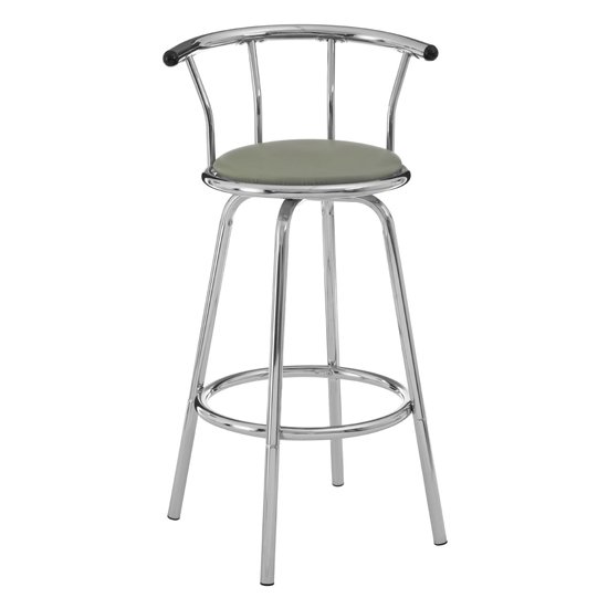 Ceko Grey Padded Seat Revolving Bar Stool In Chrome